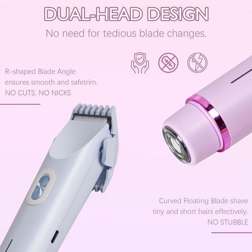 2 in 1 Bikini Trimmer for Women Painless Electric Razor Cordless Body Shaver for Trip Replaceable Lady Facial Razor