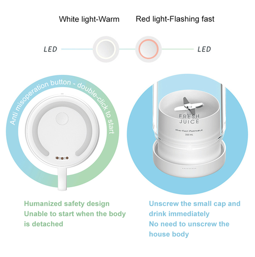 Zilong Portable 350ml Stainless Mixing Bowl Juicer USB Wireless Fresh Juice Blender with Battery Power for Home & Car Use