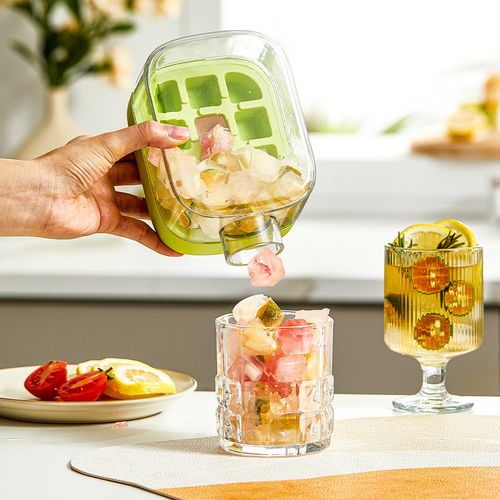 Ice Cube Bottle 800ml 500ml 2-in-1 Touch-Free Fruit Drink Water Bottle 12 18 Grid Zero Touch Press Ice Cube Mold Maker