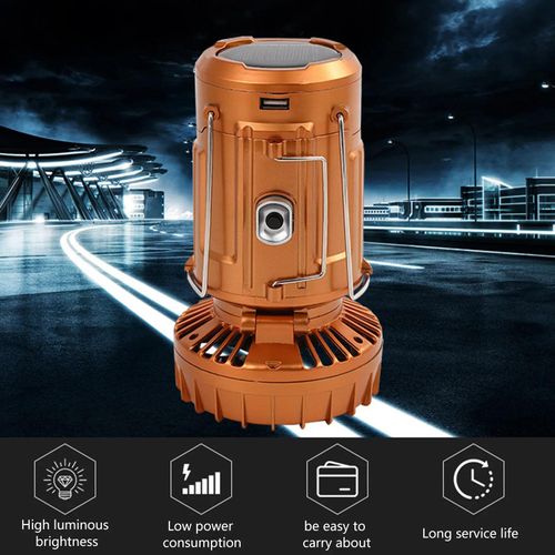 Foldable Electric Fan Camping Lamp Solar-Rechargeable-Battery Powered 1500mAh Camping Lantern Fan Waterproof for Outdoor Hiking