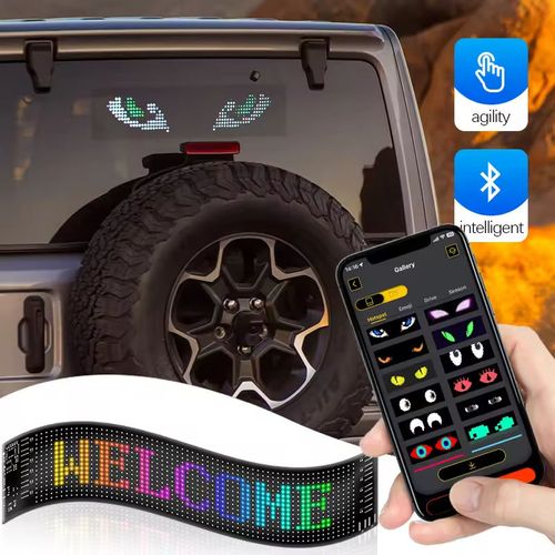Hot BRAD Smart Windshield Display for Trucks-Cars, Flexible Vehicle-Mounted Dynamic Devil-Eye LED Panel, Soft LED Sign Board, Animated Smart Scrolling Version