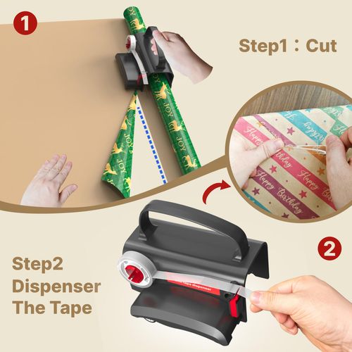 Manufacturer 2 Packs Wrapping Paper Cutter and Tape Dispenser Dual Use for Christmas Holiday Gift Wrap