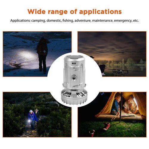 Foldable Electric Fan Camping Lamp Solar-Rechargeable-Battery Powered 1500mAh Camping Lantern Fan Waterproof for Outdoor Hiking