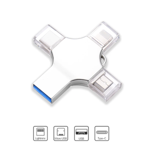 64GB USB 3.0 4-in-1 Mini Metal Flash Drive Large Capacity Memory Stick for Smartphone Computer Android PC-New