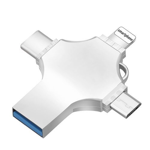 64GB USB 3.0 4-in-1 Mini Metal Flash Drive Large Capacity Memory Stick for Smartphone Computer Android PC-New