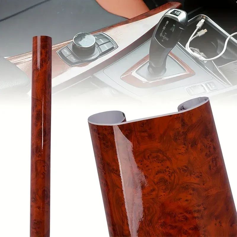 ملصق فينيل لتغليف داخلية السيارة بنقشة خشب البرل  (Burl Wood)، مقاس 30×120 سم، بلمسة نهائية لامعة وملمس خشبي، مخصص للوحة القيادة والكونسول الوسطي.
