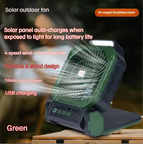 Rechargeable Solar-Powered Portable Fan