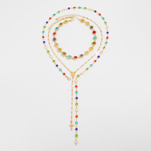 💎Women's Multicolor Crystal Chain & Cross Necklace — Stackable Ladies' Clavicle Chain