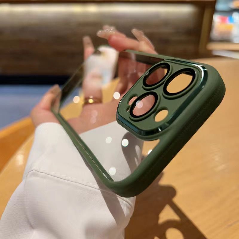 iPhone metal frame comes with lens film HD transparent mobile phone hard case