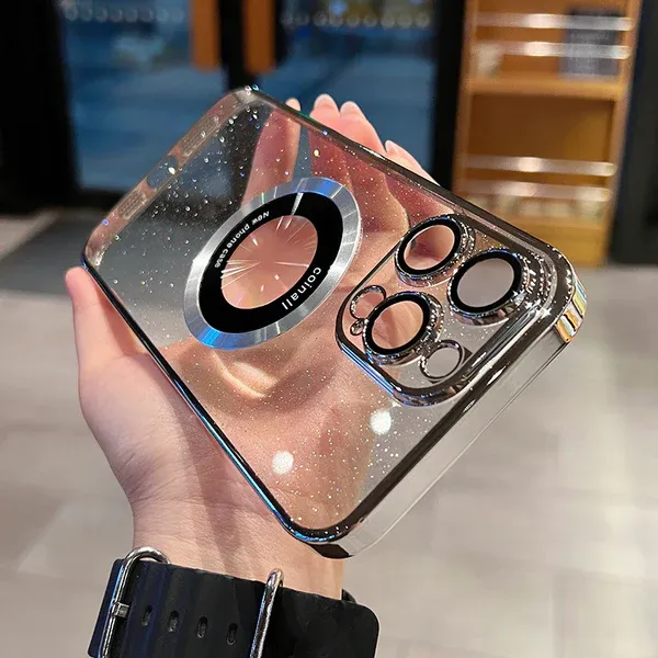 Electroplated glitter leaky label magnetic apple phone case