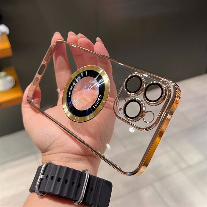 iPhone electroplating magnetic suction transparent mobile phone hard case