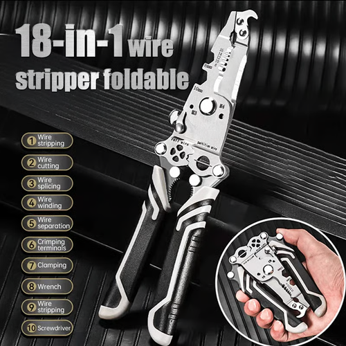 💥2025 New Upgrade💥 18-in-1 multi-function  Multifunctional Folding Wire Stripper-Professional Electrician Tool