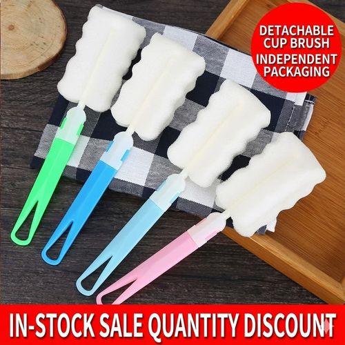 Long Handle Sponge Brush for Bottles & Cups - Flexible Scrubber with Hanging Loop, Easy-to-Clean Kitchen or Baby Bottle Cleaning Tool