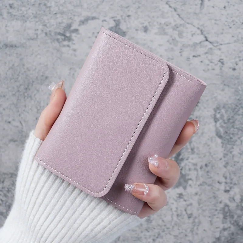 Light Purple Mini Women's Wallet - Slim Bifold PU Leather Card Holder & Coin Purse