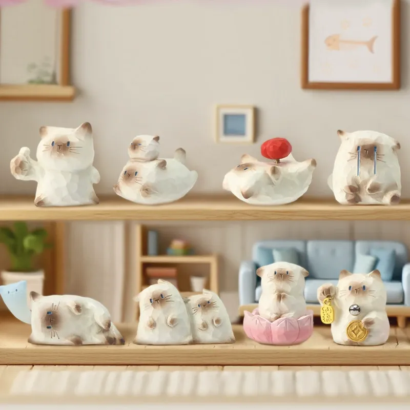Cute Cat Figurines Set - Adorable Cartoon Kitty Decorative Ornaments for Shelf, Desk | Kawaii Animal Collectible Toys (Blind Box Style)