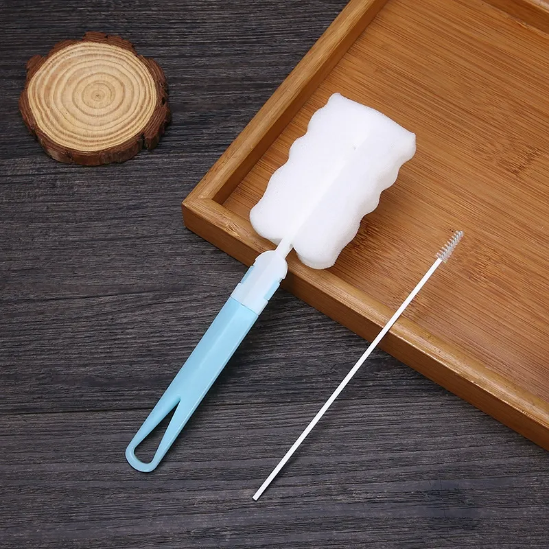 Long Handle Sponge Brush for Bottles & Cups - Flexible Scrubber with Hanging Loop, Easy-to-Clean Kitchen or Baby Bottle Cleaning Tool