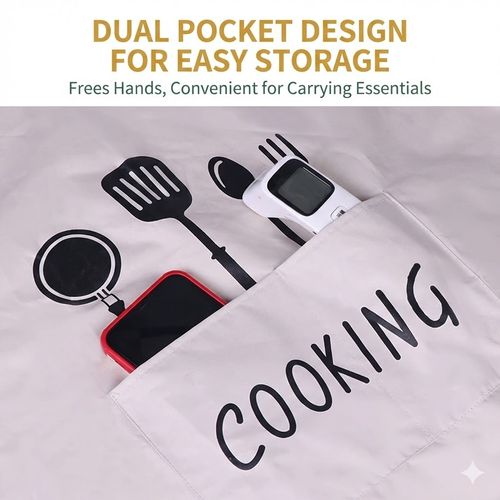 Waterproof Kitchen Apron with Hand Wipe Pockets - Cooking Themed Oil-Proof Apron for Home & Baking