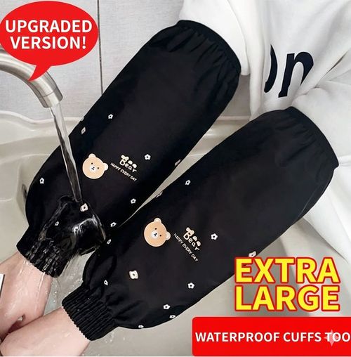 Upgraded Waterproof Oversleeves - Extra Large Black Bear Design, Water-Resistant Cuffs for Kitchen, Work & Daily Wear