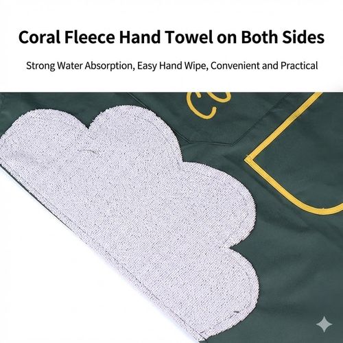 Waterproof Kitchen Apron with Hand Wipe Pockets - Cooking Themed Oil-Proof Apron for Home & Baking