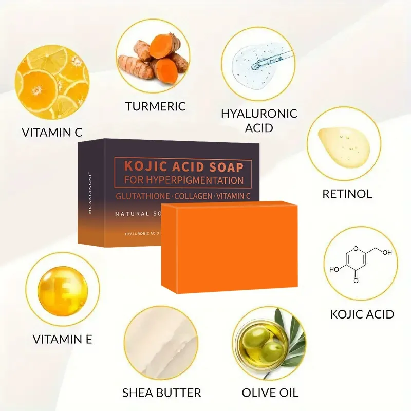 Kojic Acid Soap for Hyperpigmentation - Glutathione and Vitamin C Brightening Bar for Dark Spots