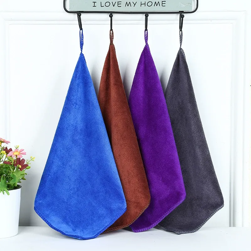 Microfiber Cleaning Cloth with Hanging Loop - Super Absorbent Kitchen Towels (4 Colors) for Home Dish,Glass or Table Wiping