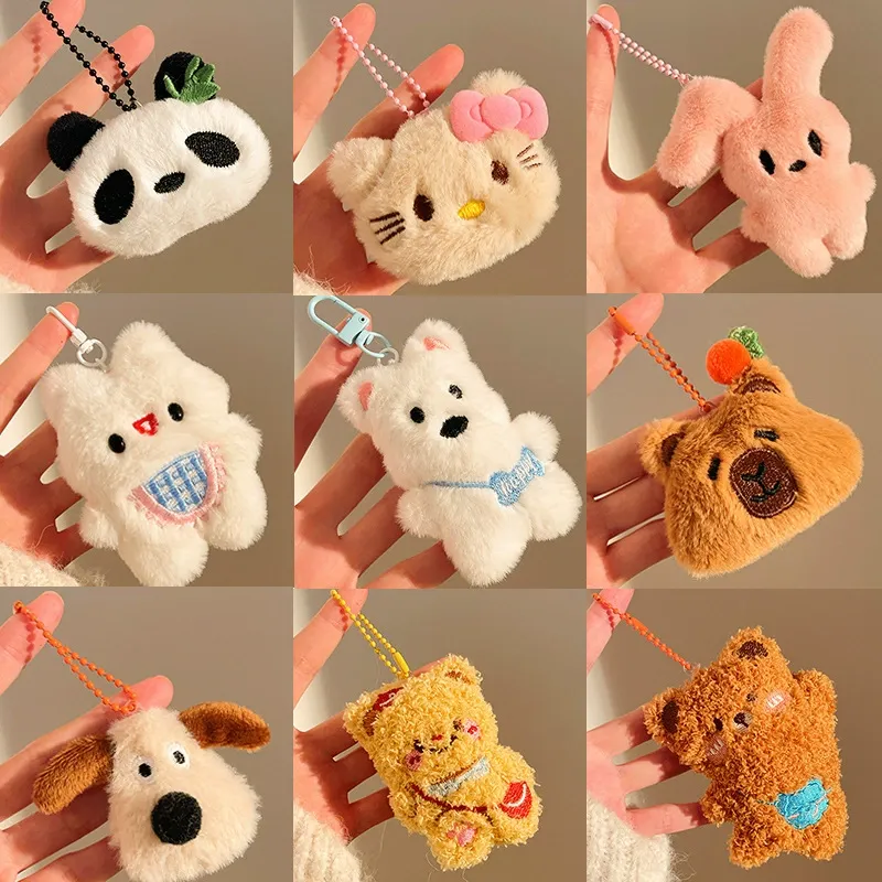 Kawaii Plush Keychain Set: Cute Cat & Puppy Stuffed Animal Bag Charms for Backpack and Car Key Accessories