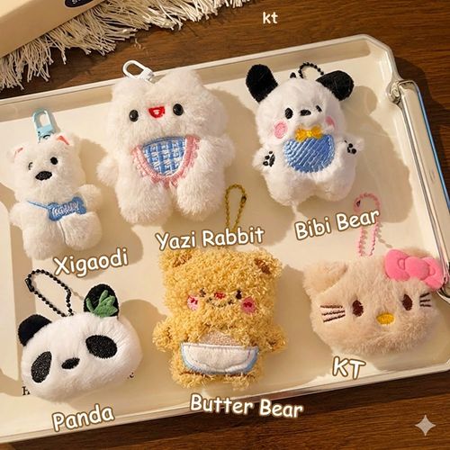 Kawaii Plush Keychain Set: Cute Cat & Puppy Stuffed Animal Bag Charms for Backpack and Car Key Accessories