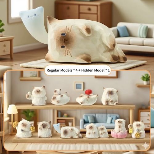 Cute Cat Figurines Set - Adorable Cartoon Kitty Decorative Ornaments for Shelf, Desk | Kawaii Animal Collectible Toys (Blind Box Style)
