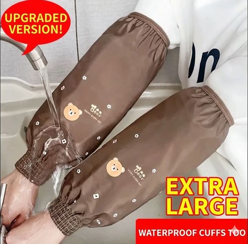 Upgraded Waterproof Oversleeves - Extra Large Black Bear Design, Water-Resistant Cuffs for Kitchen, Work & Daily Wear