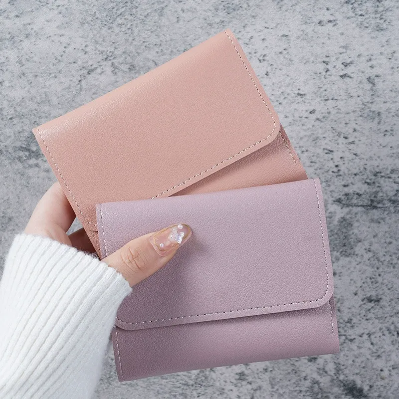 Light Purple Mini Women's Wallet - Slim Bifold PU Leather Card Holder & Coin Purse