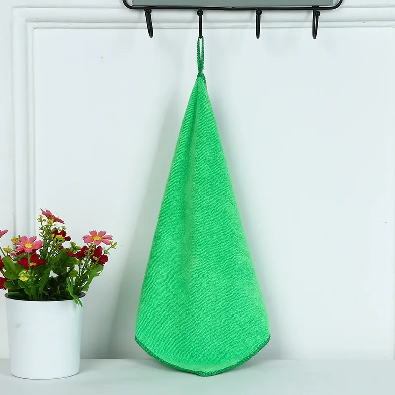 Microfiber Cleaning Cloth with Hanging Loop - Super Absorbent Kitchen Towels (4 Colors) for Home Dish,Glass or Table Wiping