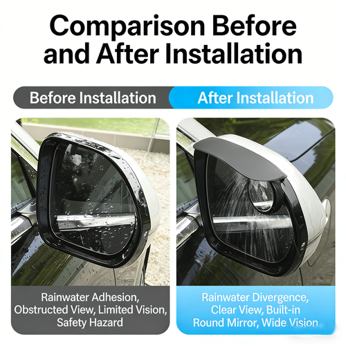 Car Rearview Mirror Rain Eyebrow with Convex Blind Spot Mirror – All-in-One Rain Shield, Rainproof Anti-Glare Side Mirror Visor