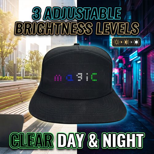 🔥Hot Seller🔥 COD！LED Hat  Three brightness settings for clear visibility day and night. Customize the text via the mobile app—change it anytime you want.