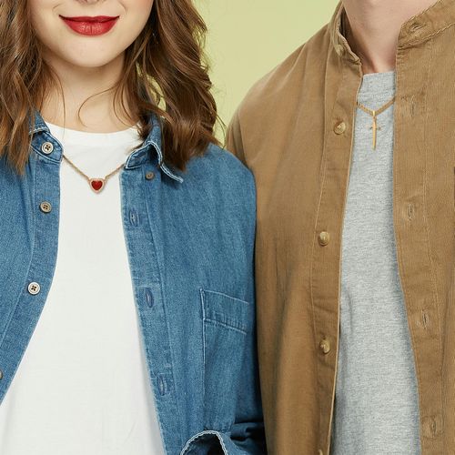 Sword and Heart Necklace Set 18K Gold Plated Stainless Steel Anti Tarnish Zircon Love Pendant Necklace for Couple