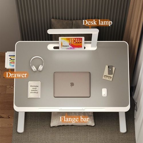 Household Small Laptop Desk Foldable Desk on Bed Multi Function Folding Mini Table Computer Desk With a Reading Lamp