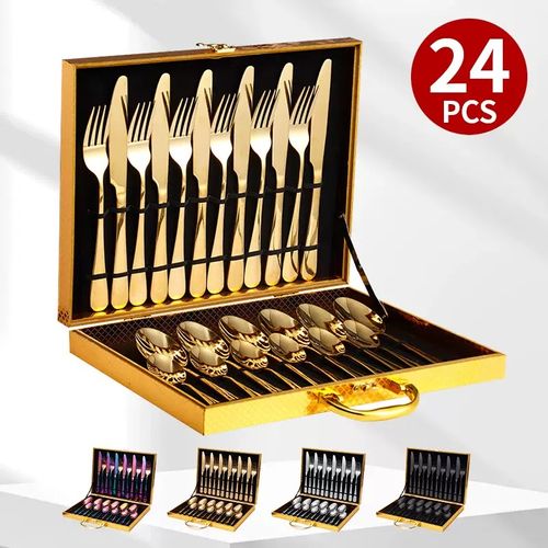 A 24-piece cutlery set, suitable for weddings, festive banquets, Christmas parties, and gift-giving.