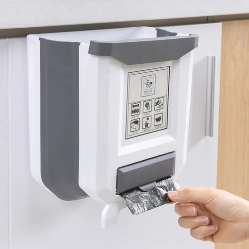 Wall Mounted Trash Bin Plastic Desktop Hanging Kitchen Trash Can Foldable Home Food Kitchen Waste Bin