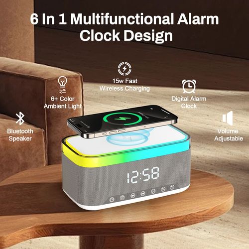 🎁🎁OEM Multifunctional Smart Wireless Speaker With LED Display Clock Alarm Phone Charger Bluetooth Speaker💘