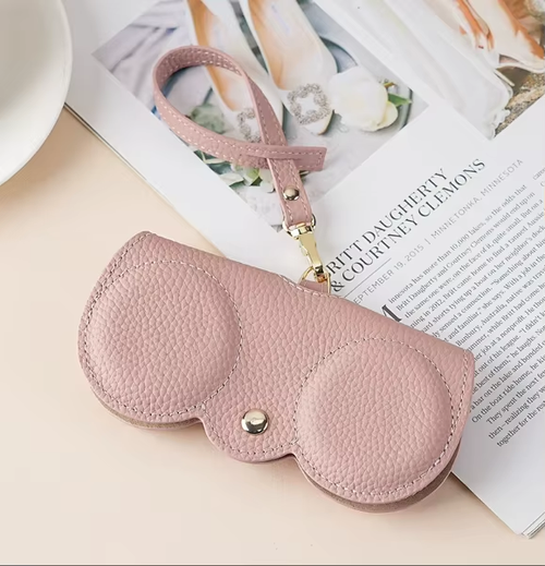 Portable Retro Handmade PU Leather Glasses Bag with Lanyard Hanging Sunglasses Case Simple Glasses Storage Box Sunglasses Case