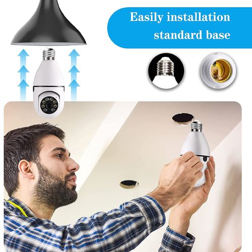 Ultra-low price outdoor two-way wireless light bulb camera with motion detection and 360-degree panoramic WiFi connectivity.