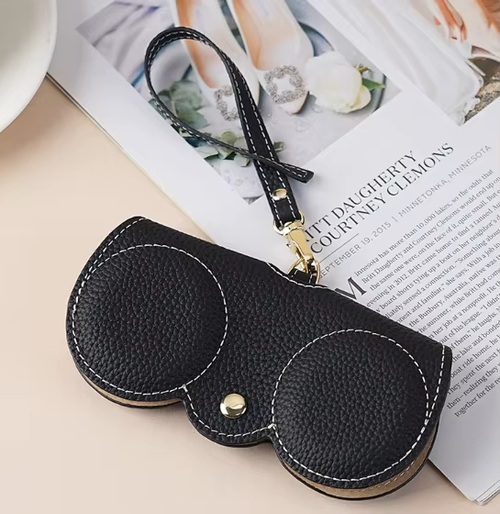 Portable Retro Handmade PU Leather Glasses Bag with Lanyard Hanging Sunglasses Case Simple Glasses Storage Box Sunglasses Case
