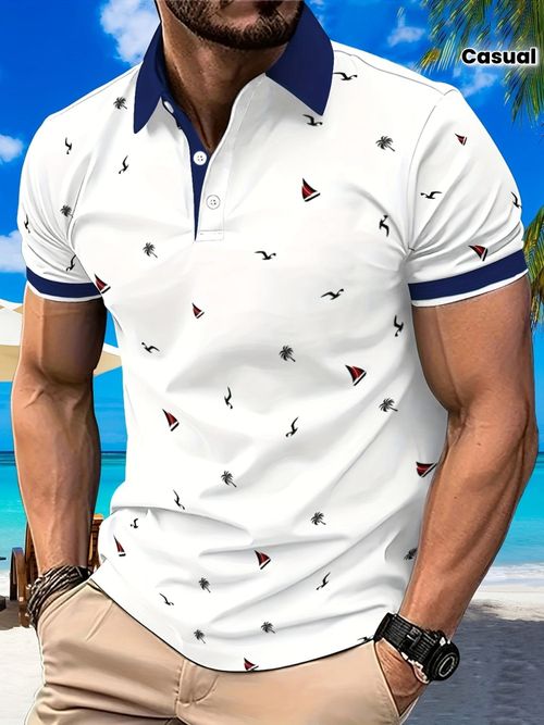 Men's 100% polyester breathable short-sleeved golf shirt, casual slim fit summer top.