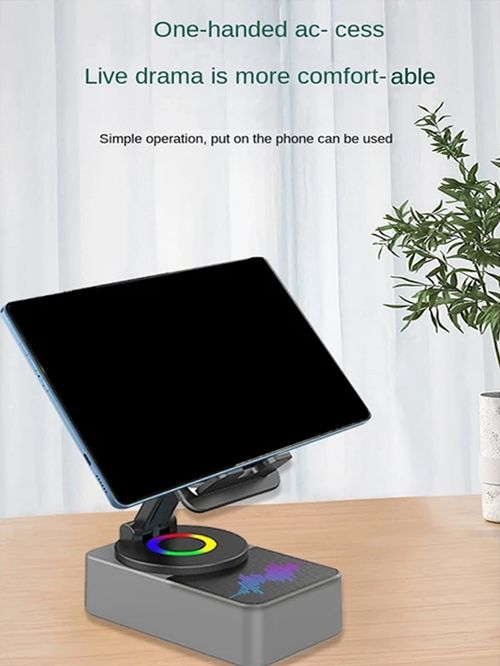 360 Rotating Folding Tablet Phone Holder RGB Wireless Bluetooth Speaker