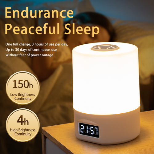 USB Chargeable 1200mA LED Remote-controlled Night Light Clock Battery Level Display Three-color Temperature Bedside Lamp
