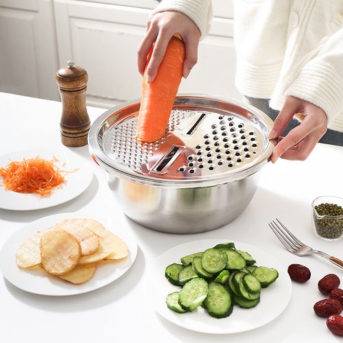 Multifunctional Food Chopper Kitchen Vegetable Slicer Dicer Cutter With Stainless Steel Grater Drain Basin Set