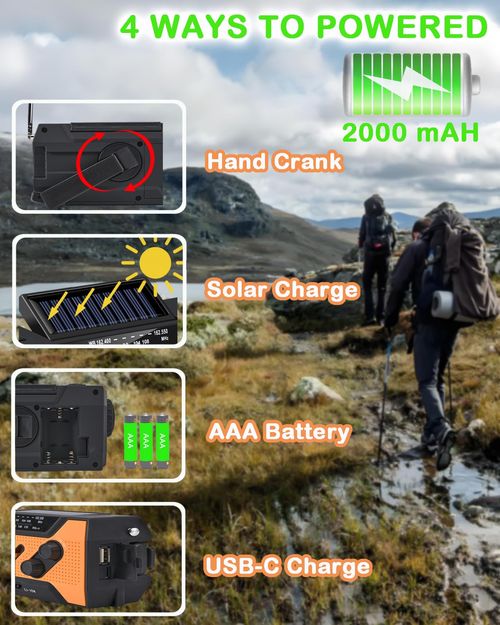 50% OFF Portable Power Bank USB Charger Solar SOS Alarm Radio with AM & FM Bands NOAA Weather