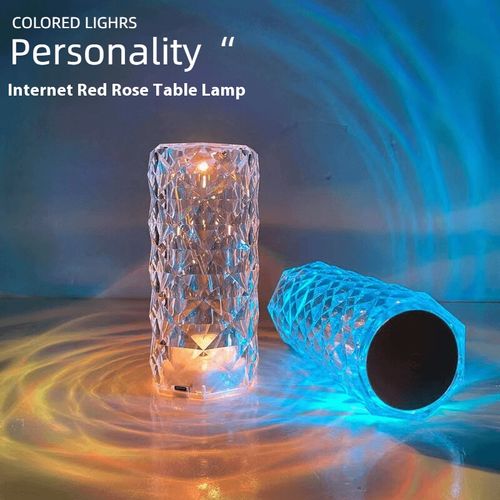 ⏰3 Colors Changing RGB Touch Sensor Rose Crystal Table Lamp USB Rechargeable Romantic LED Rose Crystal Desk Lamps