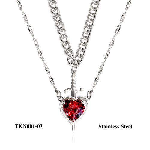 Sword and Heart Necklace Set 18K Gold Plated Stainless Steel Anti Tarnish Zircon Love Pendant Necklace for Couple