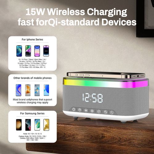 🎁🎁OEM Multifunctional Smart Wireless Speaker With LED Display Clock Alarm Phone Charger Bluetooth Speaker💘