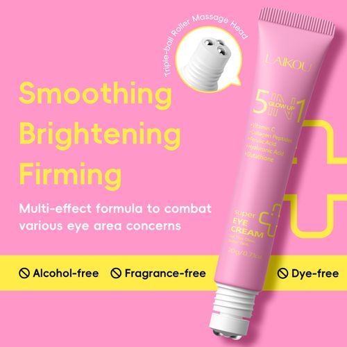 LAIKOU 5 in 1 Grow up Super Roller Eye Cream Anti-Wrinkle Targets Dark Circles With Glutathione Ferulic Acid Ingredients